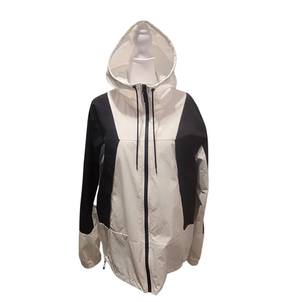 The North Face Men's White/Black Zip Peril Wind Windbreaker Hooded Jacket Sz L‎